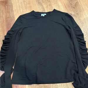 glam Black Ruched Sleeve Long Sleeve Top